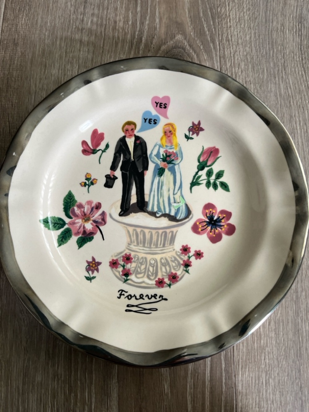 Anthropologie Nathalie Lete “Forever” Bride and Groom Wedding Plate